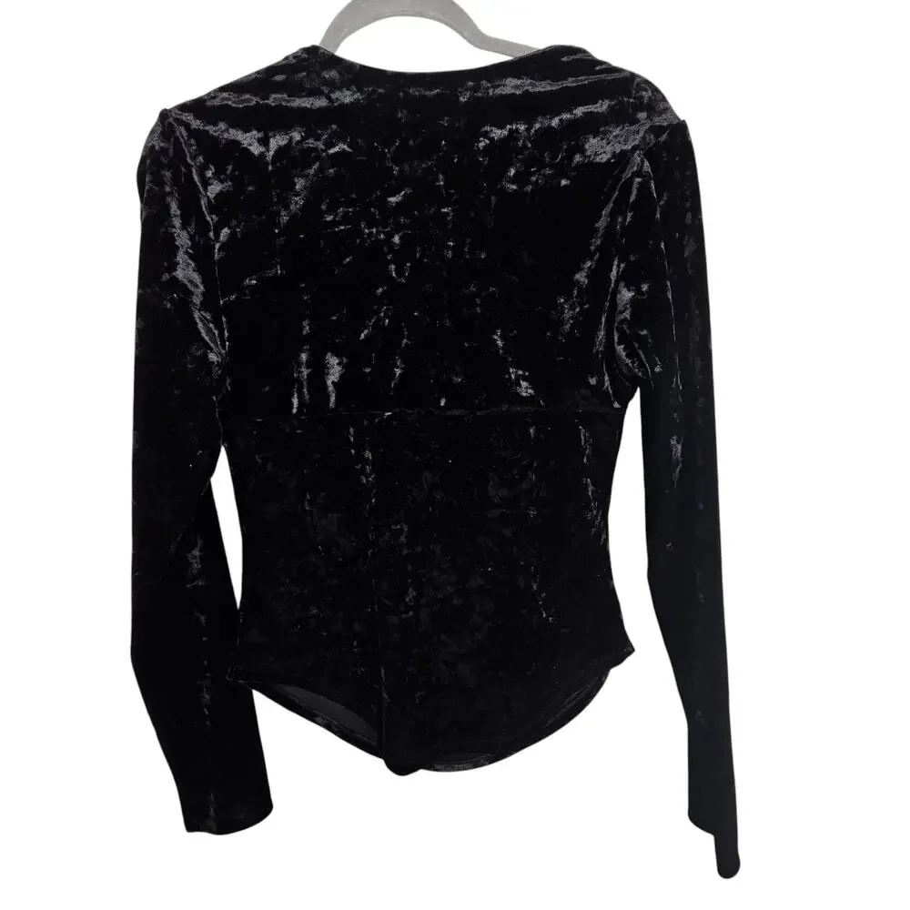 Free People Perfect Date Black Velvet Top Sz M Cowl Neck Whimsigoth Vamp Witchy